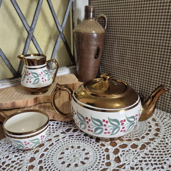 Wade England Tea Set - Bronze Copper - Teapot cream sugar - Mid-century Vintage - Picture 1 of 16